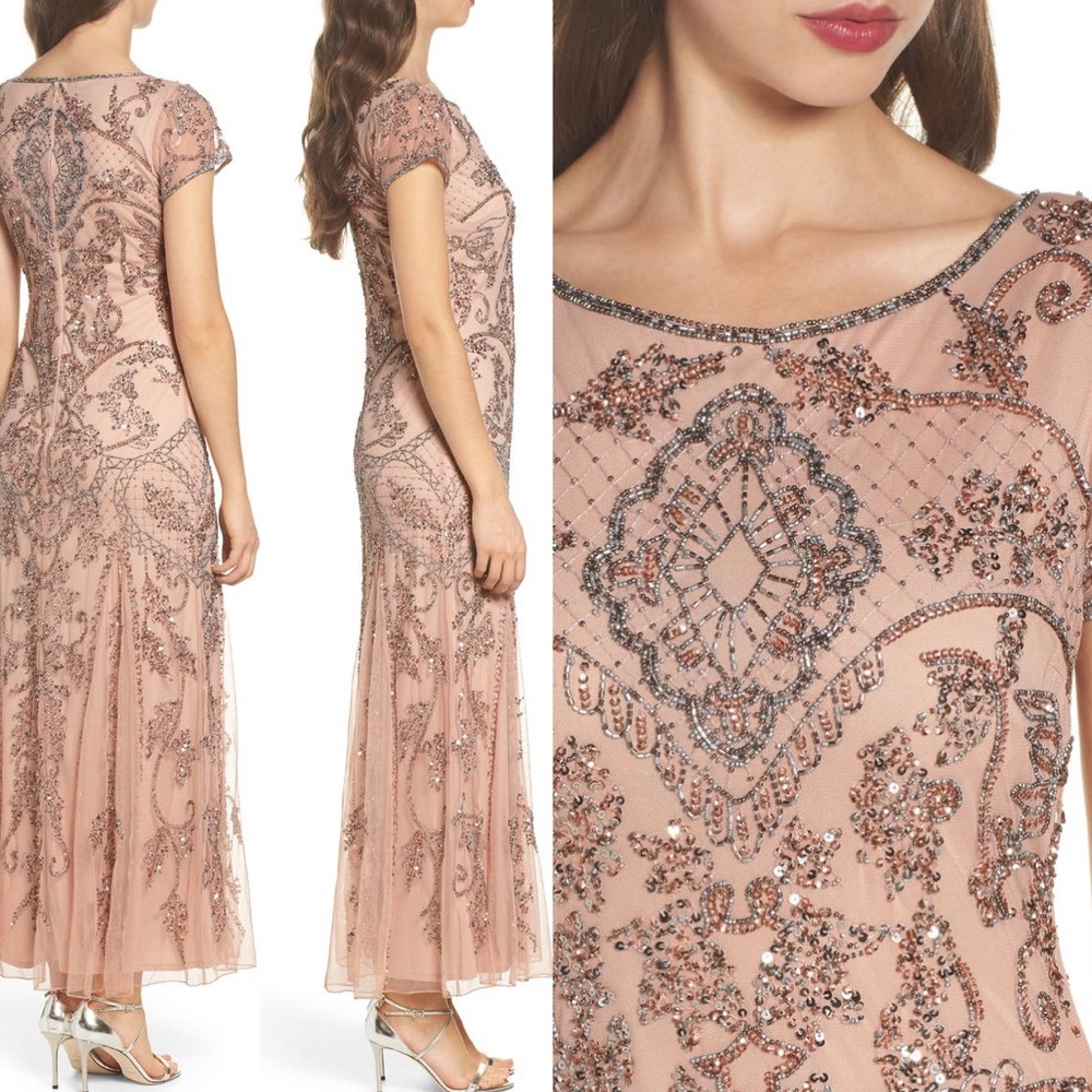 Pisarro Nights Beaded Mesh Column Gown